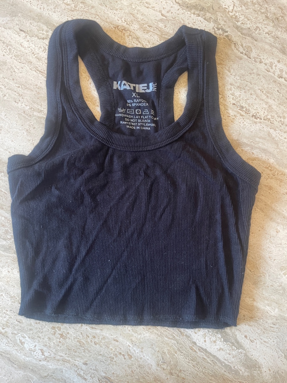 Katie J NYC Black Ribbed Tank Top - GIRLS XL